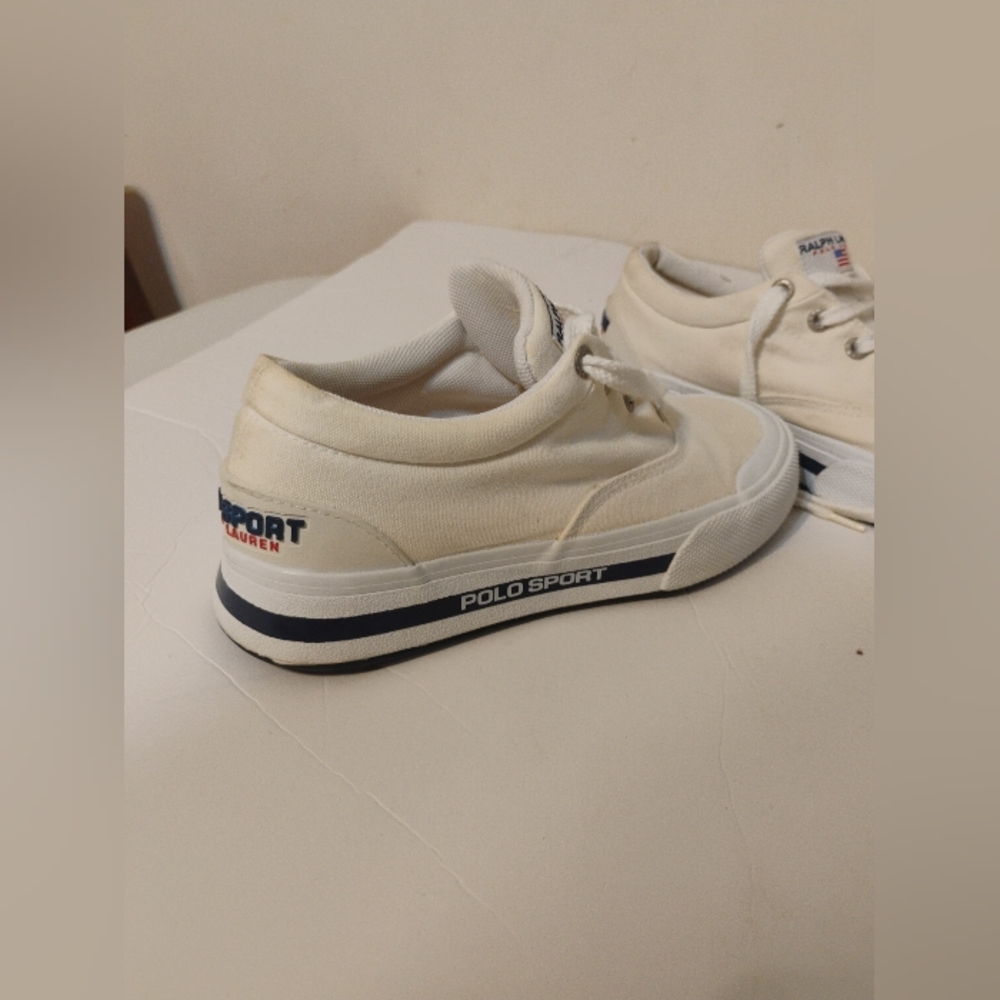 Polo Sport Ralph Lauren Canvas Shoes Size 7 1/2 Cream Spellout Deck Shoes - Picture 13 of 16
